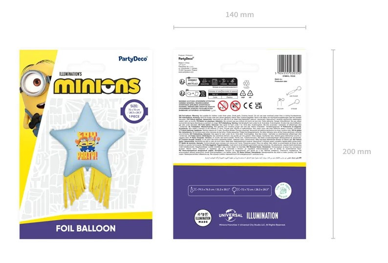 Balon foliowy Gwiazda z frędzlami Minionki 72x72cm FB326 PartyDeco